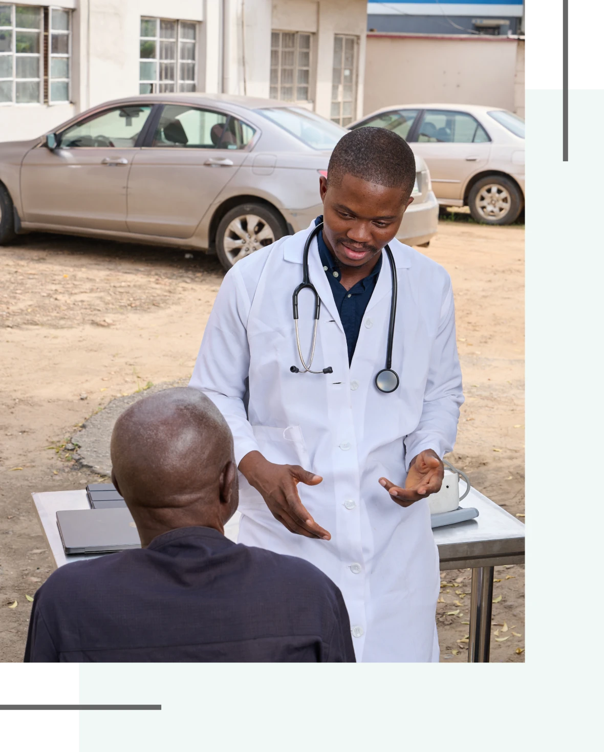 Doctor consulting with a patient outdoors